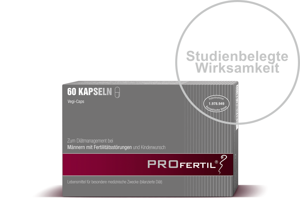 PROFERTIL® ist das einzige studiengeprüfte und patentierte Produkt, welches zur Optimierung der Spermienqualität beiträgt und somit zur wirksamen Anwendung bei männlicher Unfruchtbarkeit geeignet ist.